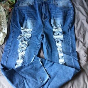SHEIN 2XL high rise distressed Denim Jeans - Classic Washed Look